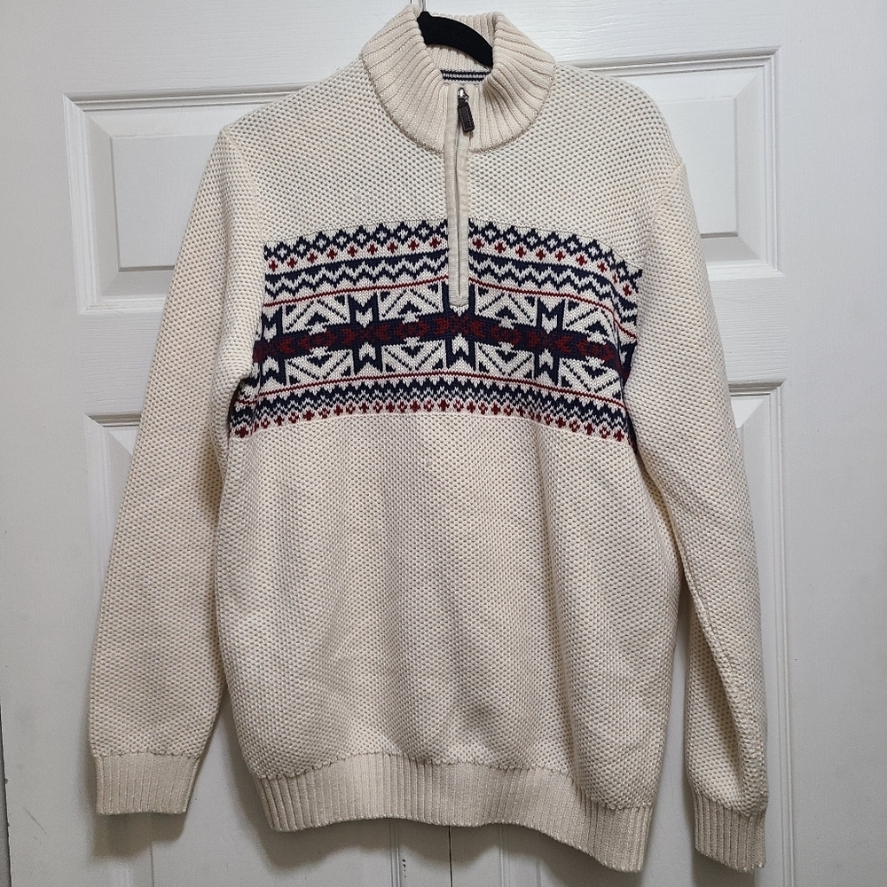IZOD Mens qtr zip sweater waffle knit Ivory size‎ M